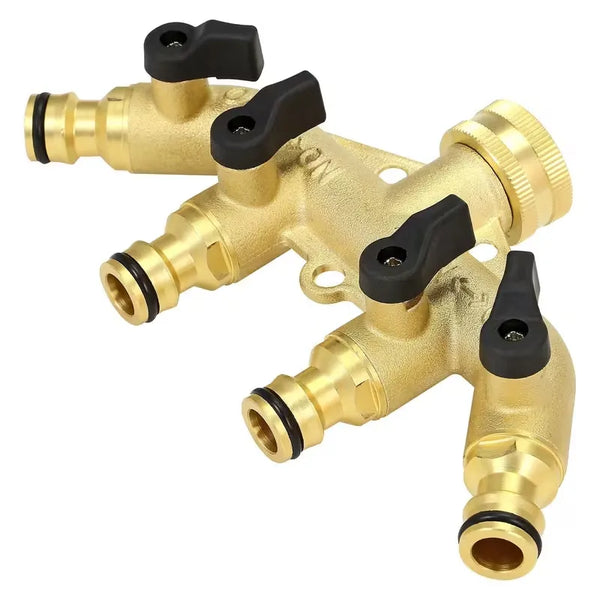 Garden Tap Splitter - Heavy-Duty Brass Manifold Hozelock Style