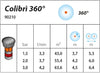 Technical specifications chart for Claber 360° lawn pop up sprinkler product with various parameters.