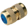 Hozelock Style Brass fitting with blue interior on a white background