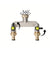 Brass garden tap splitter with 360-degree rotation.