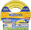 Hozelock Tricoflex Garden Hose, yellow flexible hose coiled on a retail card, with blue branding and 25m label